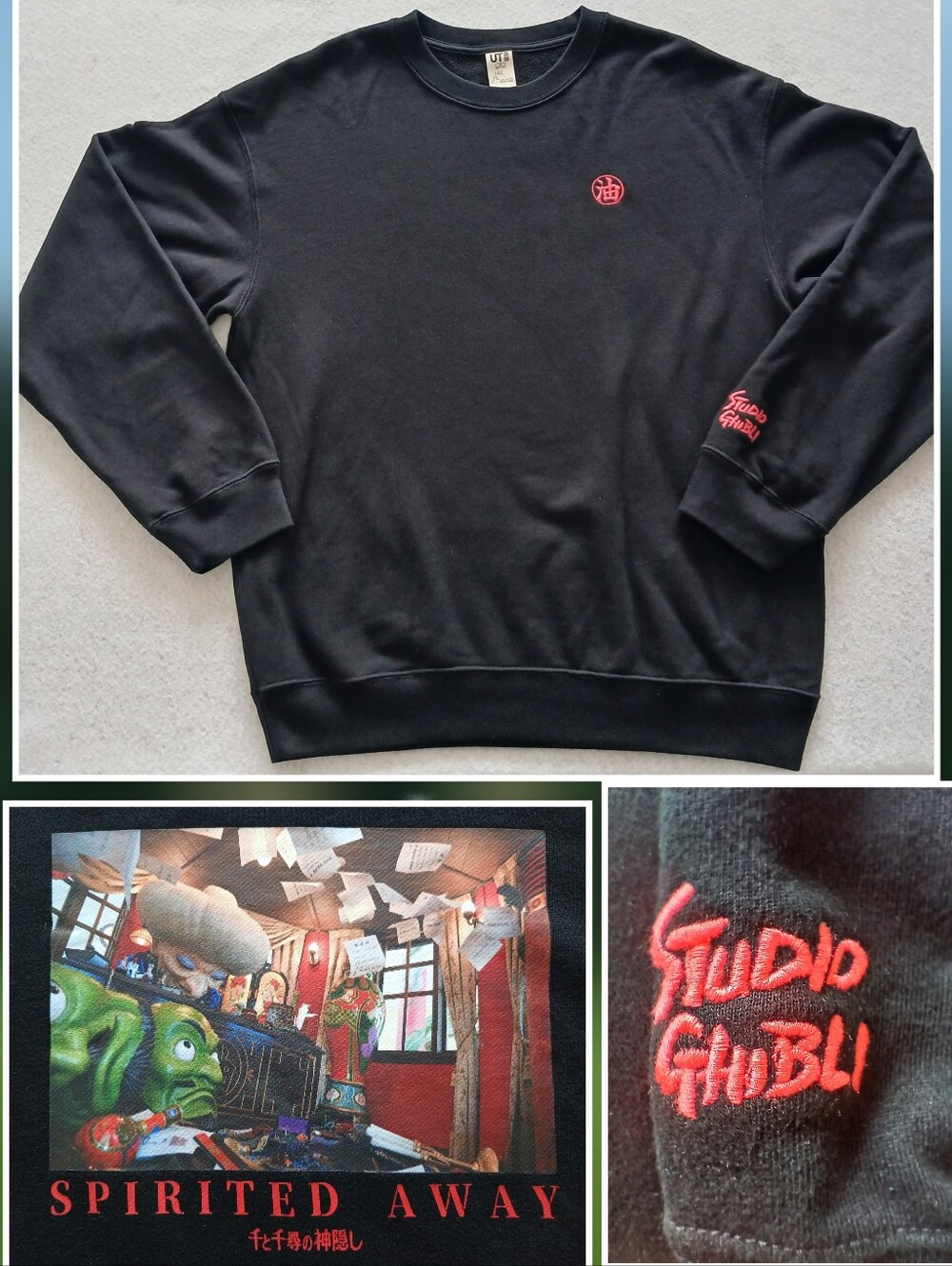 Official Studio Ghibli UT Spirited Away Black Crewneck Sweater w/ Red Embroidery